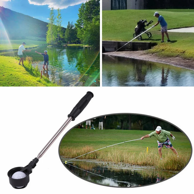 Retractable Golf Ball Retriever featuring an Automatic Locking Scoop